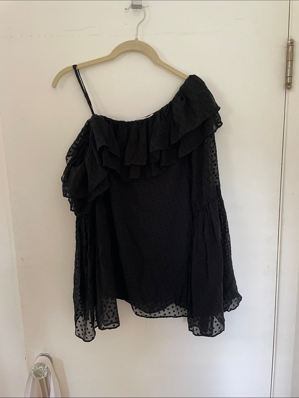 Parker Black One-Shoulder Ruffle Blouse